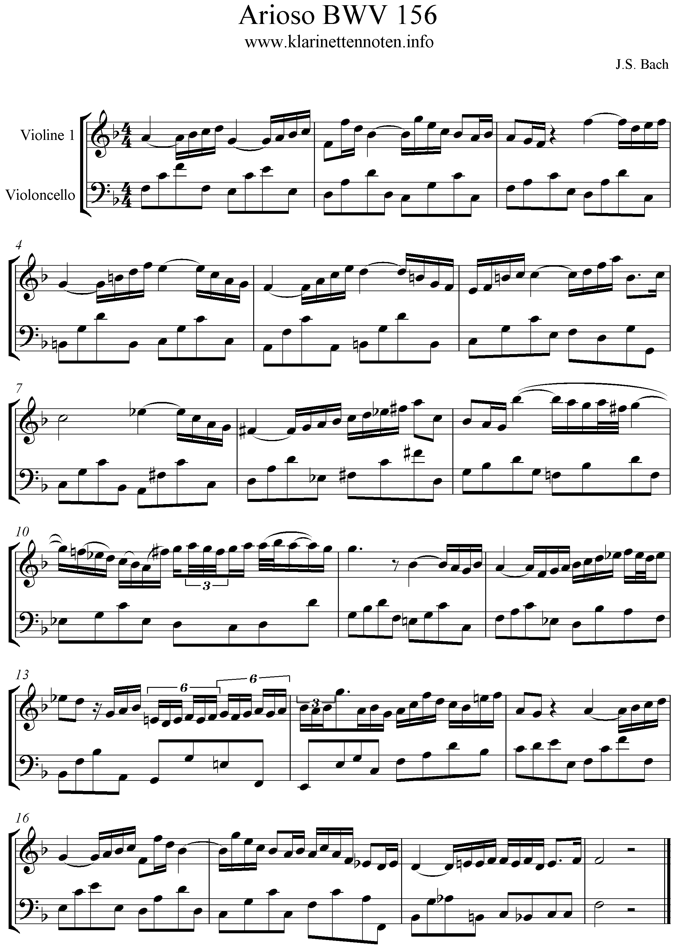 Arioso, BWV156, Violine+Cello, Duo